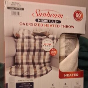 Sunbeam Oversized Heated Throw Plaid Brown Cream